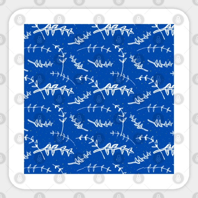 Botanical-Pattern, set, blue, white 1, botanic, nature, botanical, floral, flowers, floral-pattern, leaves, plants, minimalist, garden, jungle, leaf, exotic, tropical, flower, boho, cacti, succulent, digital, graphic-design, pattern, Sticker by DREAMBIGSHIRTS